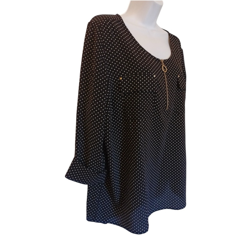 Croft and Barrow Black and White Polka Dot Women's Blouse Size XL